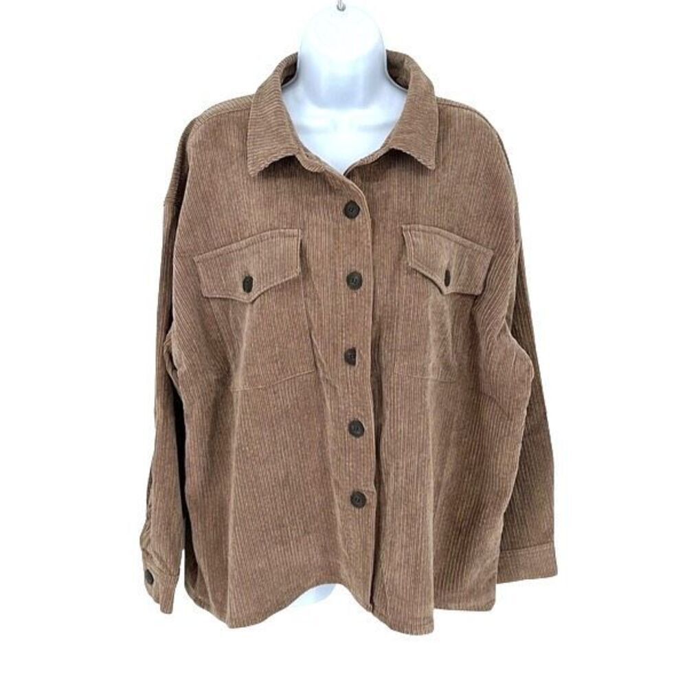 Ci Sono Corduroy Collection Womens Long‎ Sleeve Button Up Shirt Jacket Brown XL